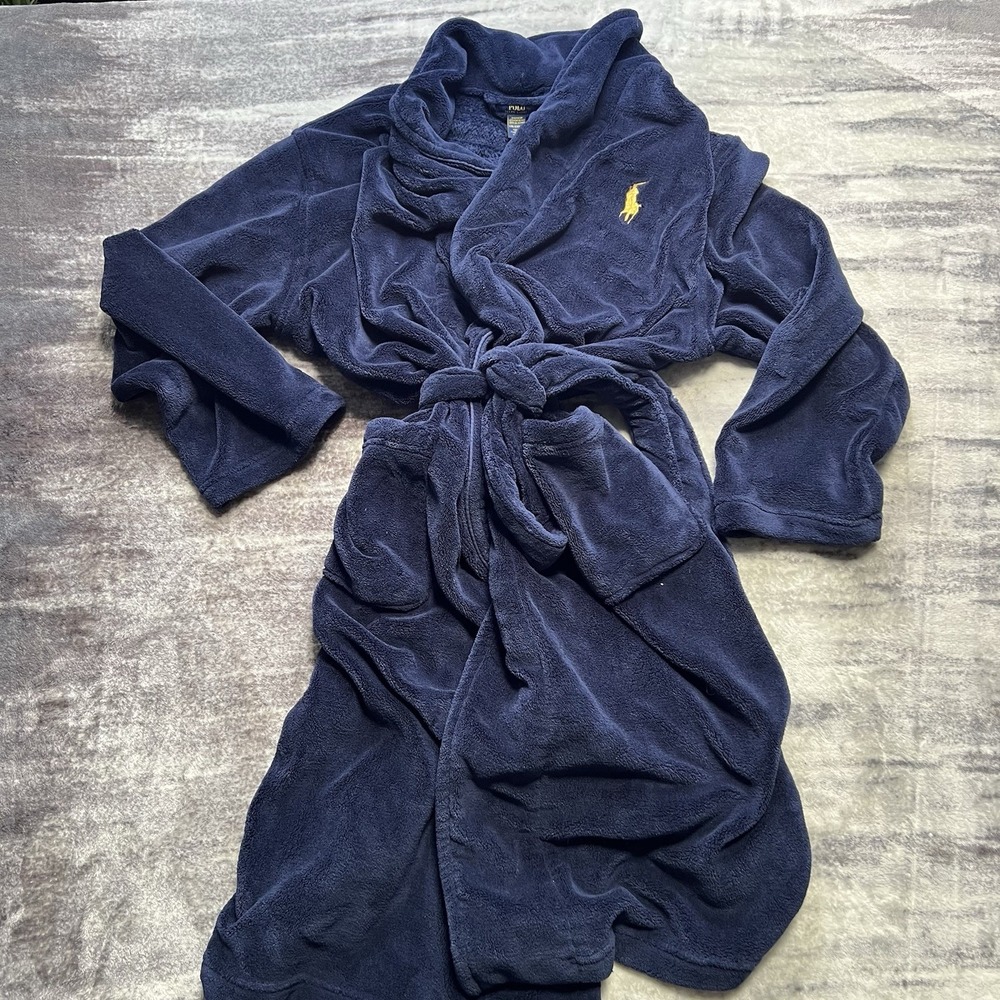 Polo Ralph Lauren Men's Navy Fleece Robe L/XL Shawl Collar Belted